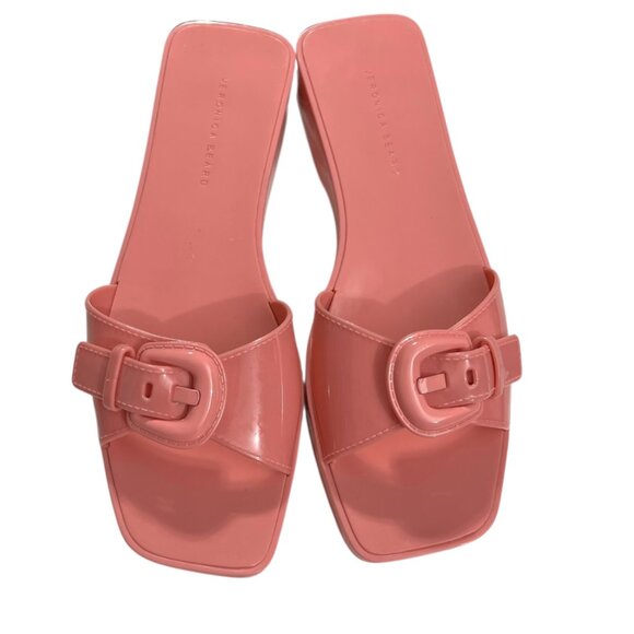 Veronica Beard Davina Jelly Slides Sandals Dragon‎ Fruit Pink Buckle Detail Size - Picture 2 of 6